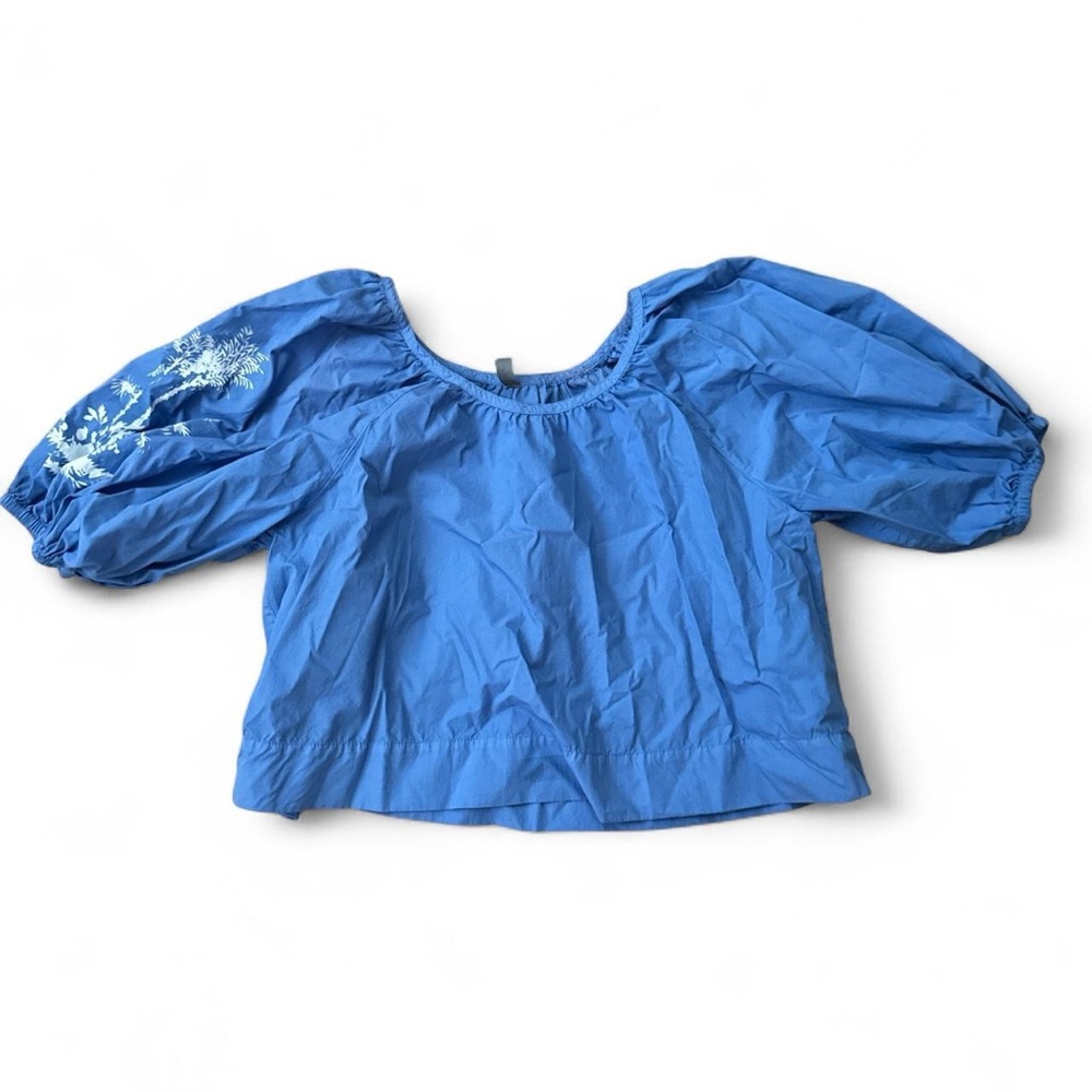 puffy blue wide peasant blouse